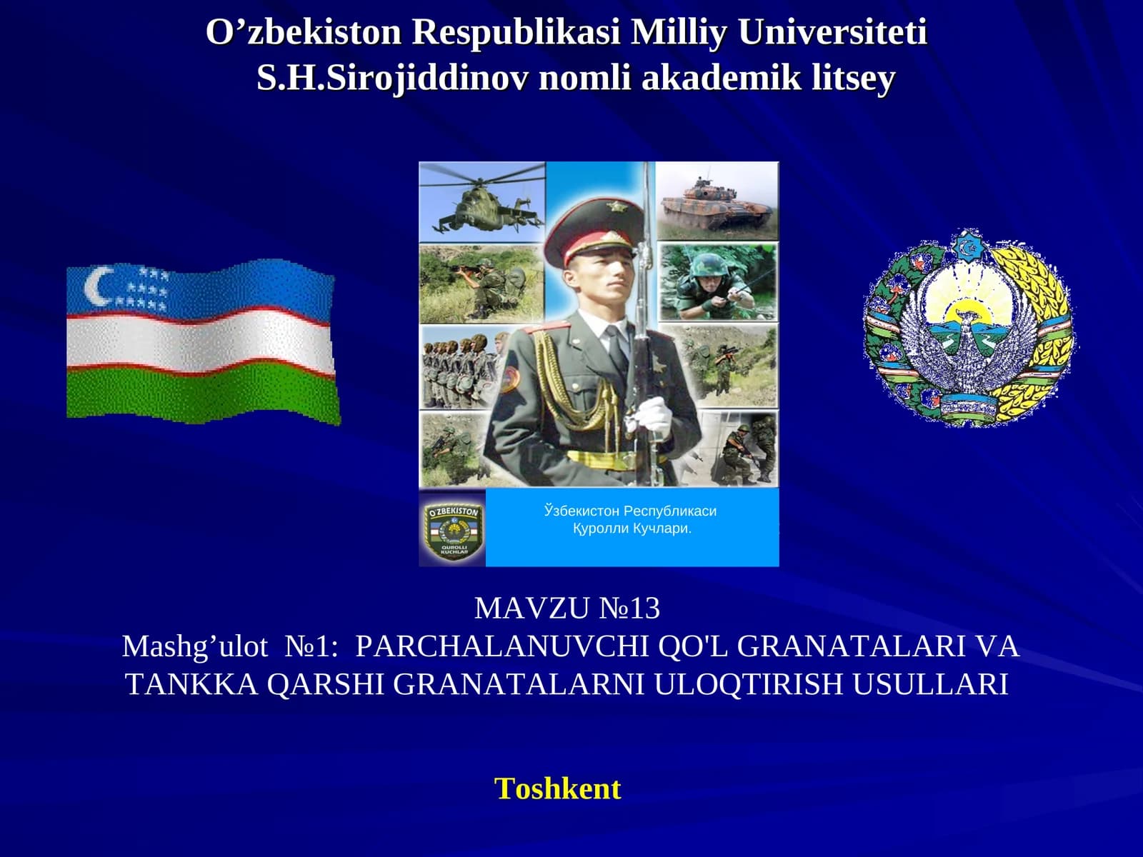 PARCHALANUVCHI QO'L GRANATALARI VA TANKKA QARSHI GRANATALARNI ULOQTIRISH USULLARI