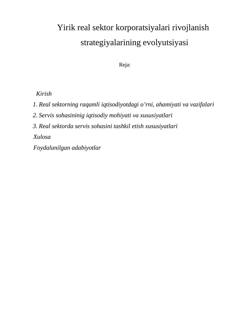 Yirik real sektor korporatsiyalari rivojlanish strategiyalari