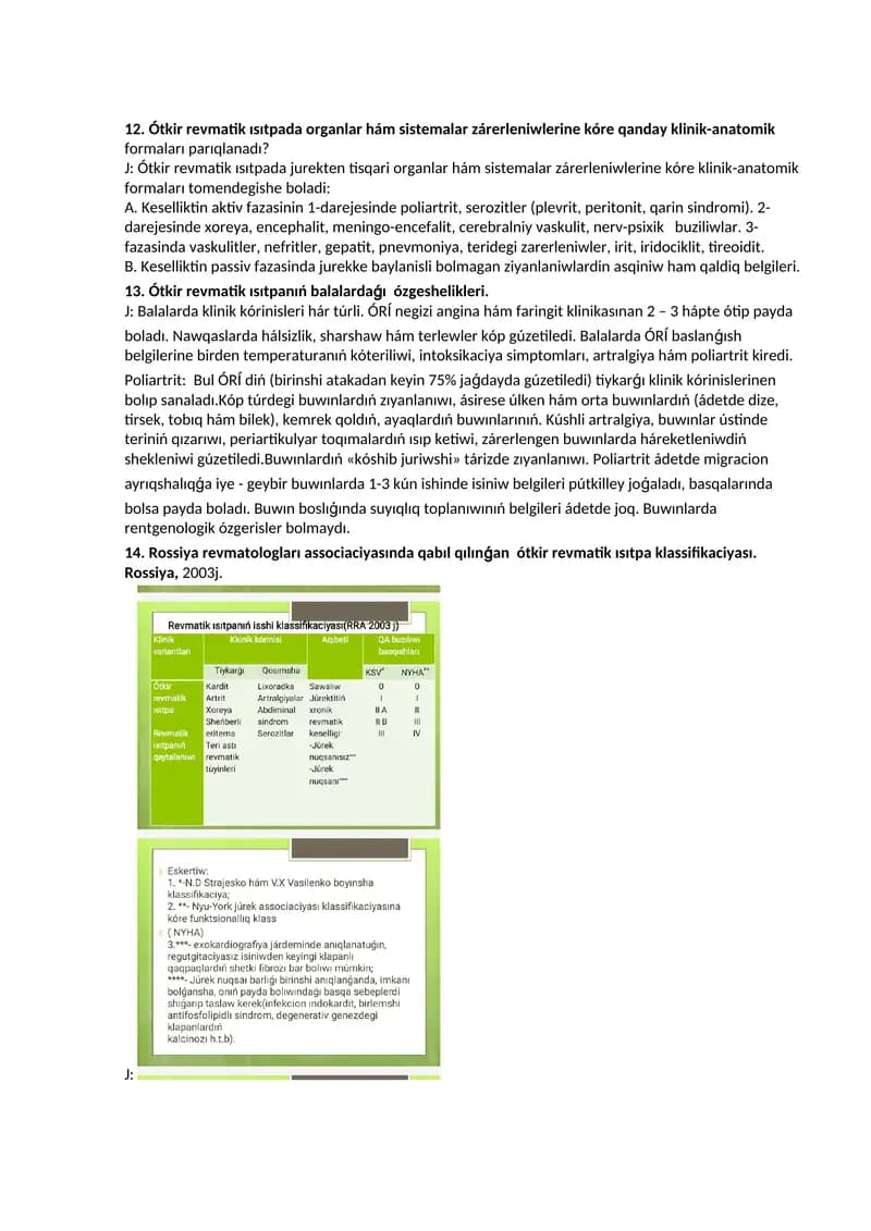 Ótkir revmatik ısıtpada organlar hám sistemalar zárerleniwlerine kóre klinik-anatomik formaları