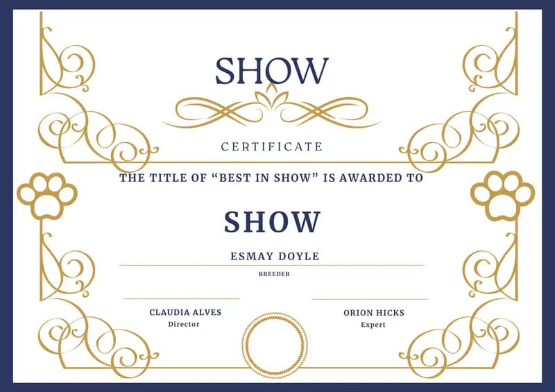 Best in Show Certificate