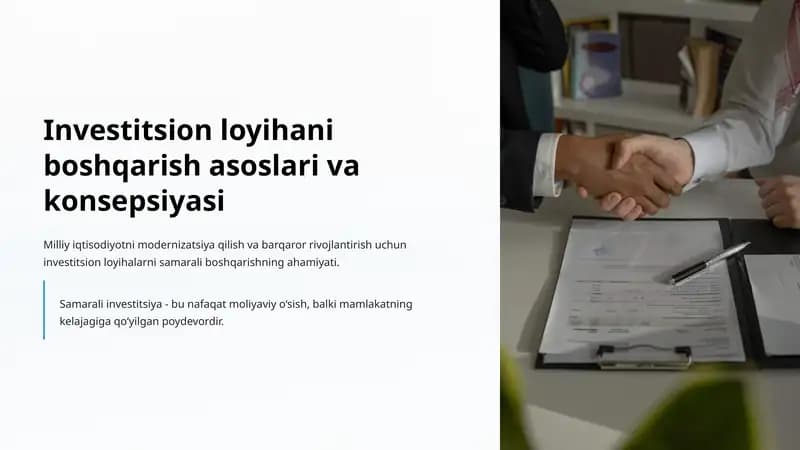 Investitsion loyihani boshqarish asoslari va konsepsiyasi
