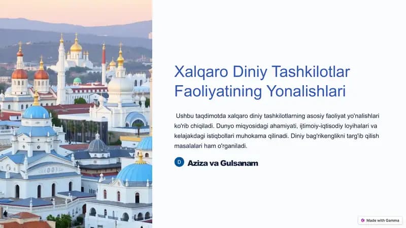 Xalqaro Diniy Tashkilotlar Faoliyatining Yonalishlari