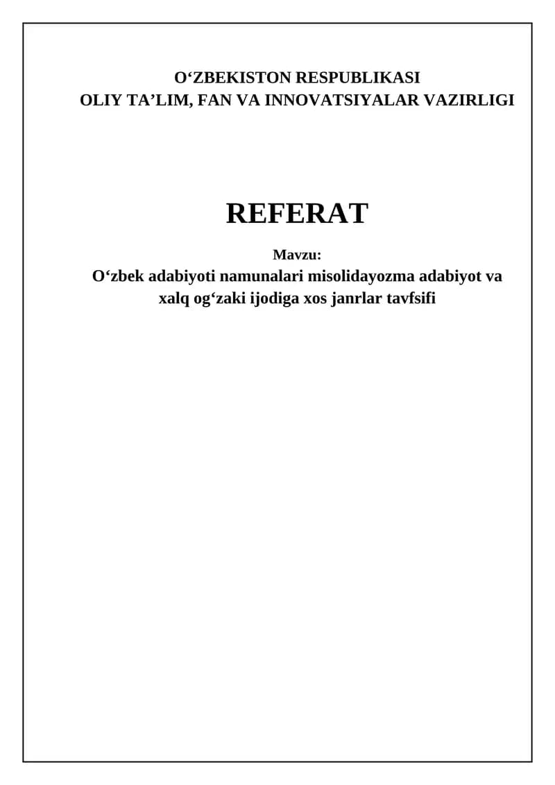 O'zbek adabiyoti va folklor janrlari