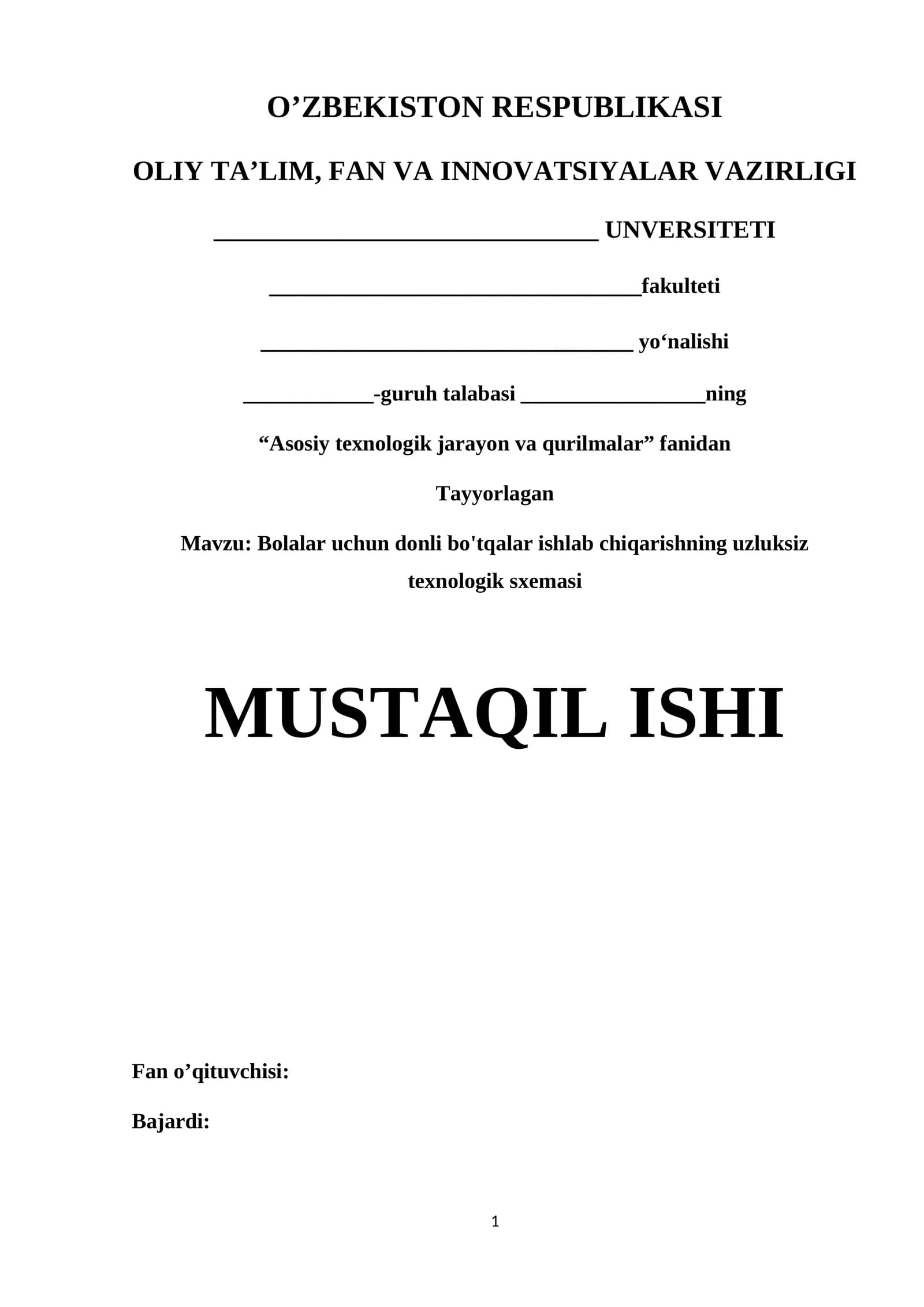Bolalar uchun donli bo'tqalar ishlab chiqarishning uzluksiz texnologik sxemasi