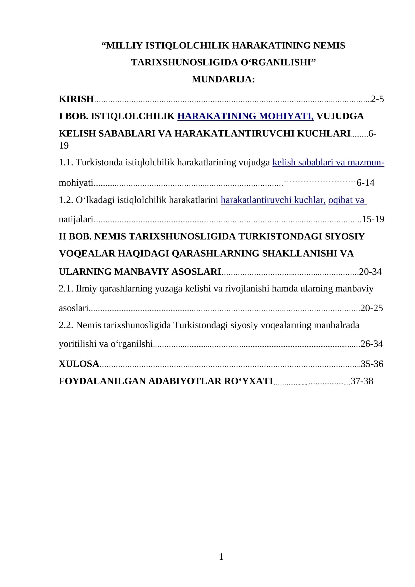 MILLIY ISTIQLOLCHILIK HARAKATINING NEMIS TARIXSHUNOSLIGIDA O‘RGANILISHI