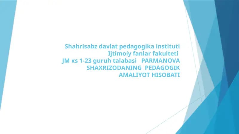 PEDAGOGIKA MALIYOT HISOBATI