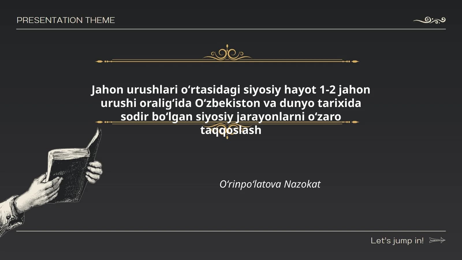 Jahon urushlari oʻrtasidagi siyosiy hayot 1-2 jahon urushi oraligʻida Oʻzbekiston va dunyo tarixida sodir boʻlgan siyosiy jarayonlarni oʻzaro taqqoslash