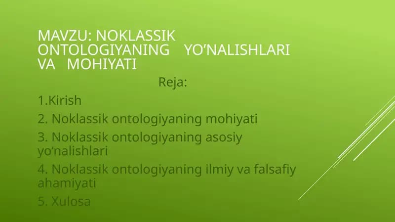 Noklassik ontologiyaning yo’nalishlari va mohiyati
