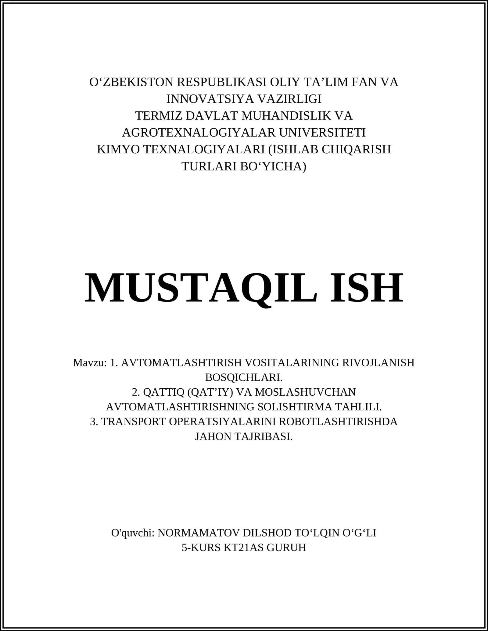 AVTOMATLASHTIRISH VOSITALARINING RIVOJLANISH BOSQICHLARI