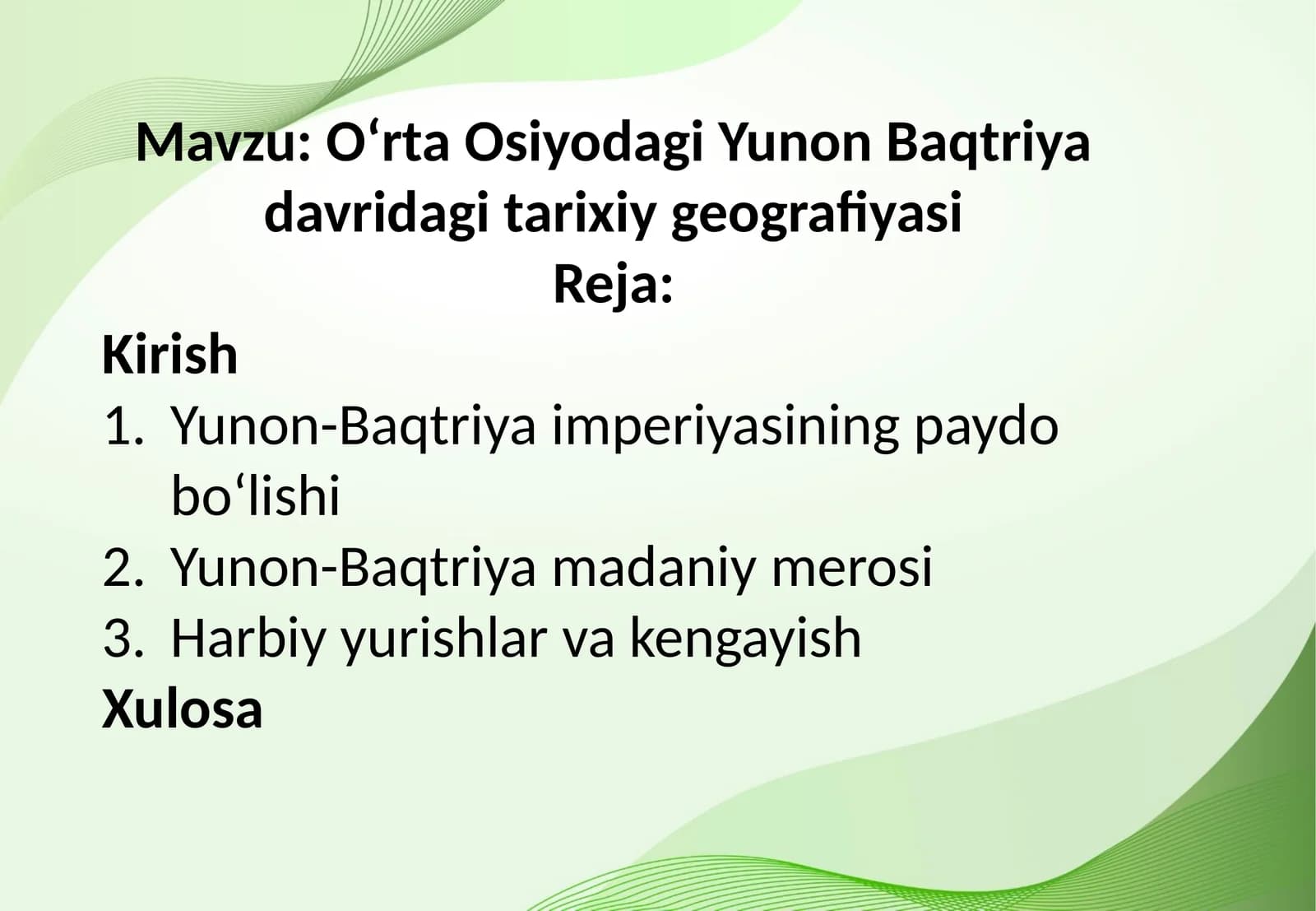 Oʻrta Osiyodagi Yunon Baqtriya davridagi tarixiy geografiyasi