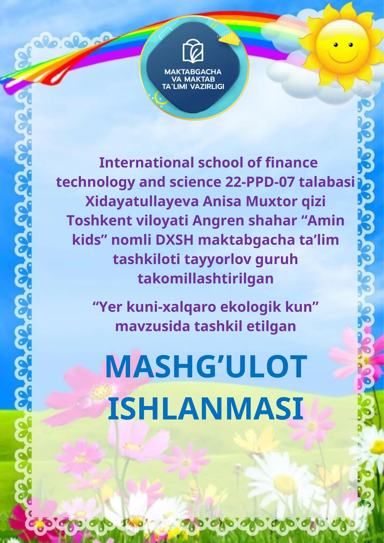 International school of finance technology and science 22-PPD-07 talabasi
