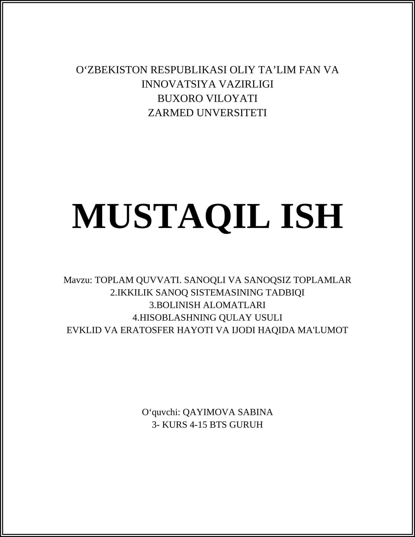 Toplam quvvati va uning xususiyatlari