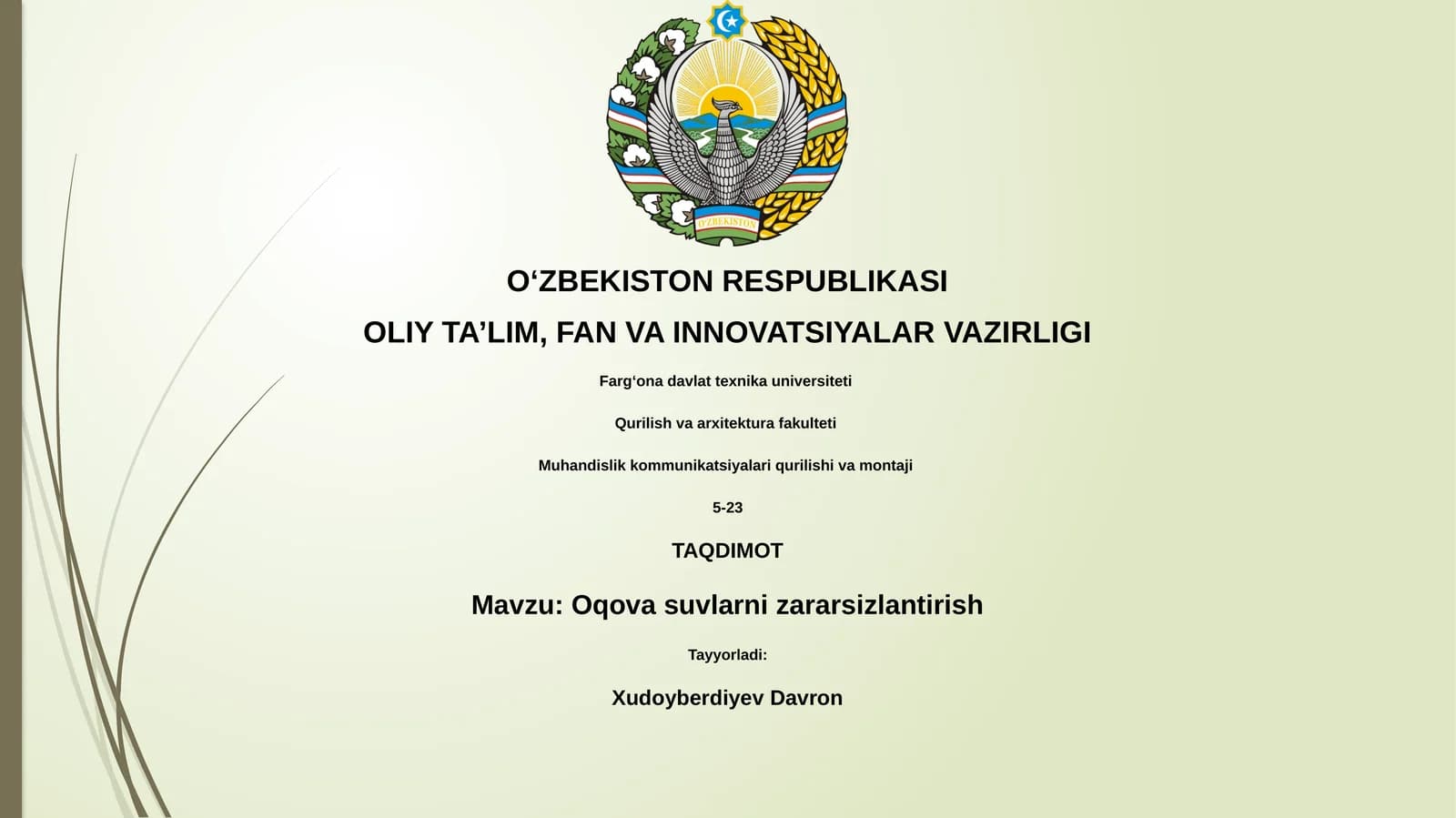 Oqova suvlarni zararsizlantirish