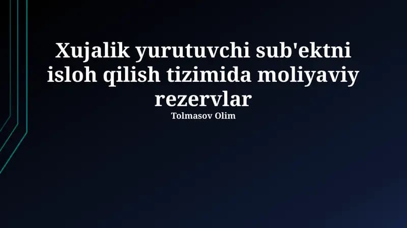 Ijro etuvchi sub'ektni isloh qilish tizimida moliyaviy rezervlar
