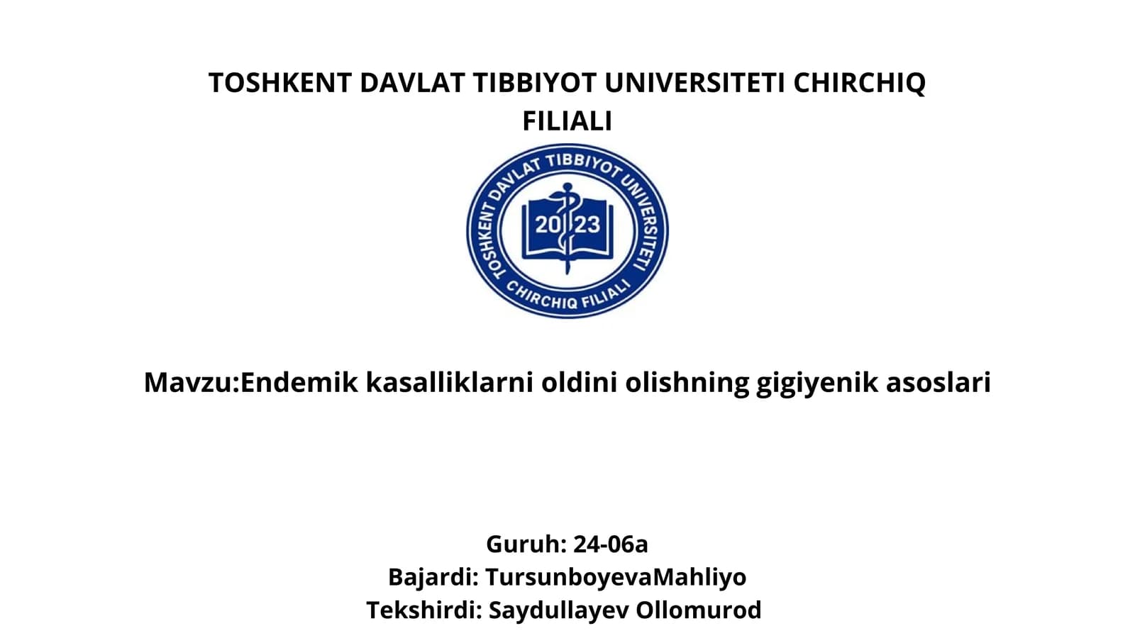 Endemik kasalliklarni oldini olishning gigiyenik asoslari