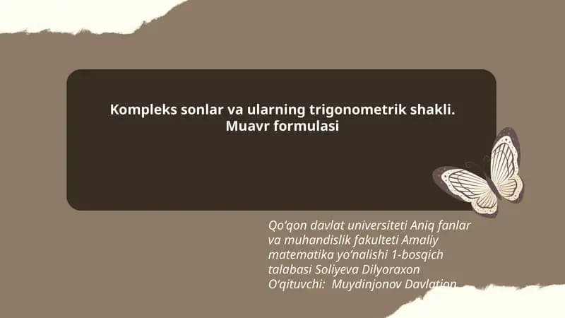 Kompleks sonlar va ularning trigonometrik shakli