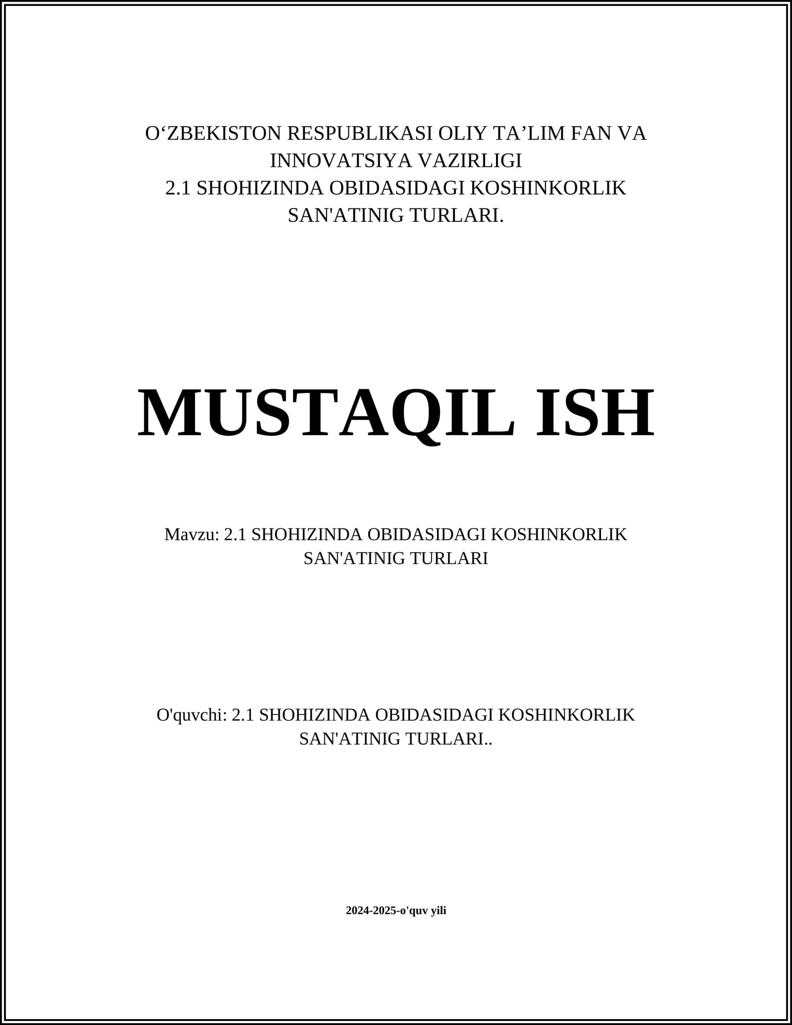 SHOHIZINDA OBIDASIDAGI KOSHINKORLIK SAN'ATINIG TURLARI