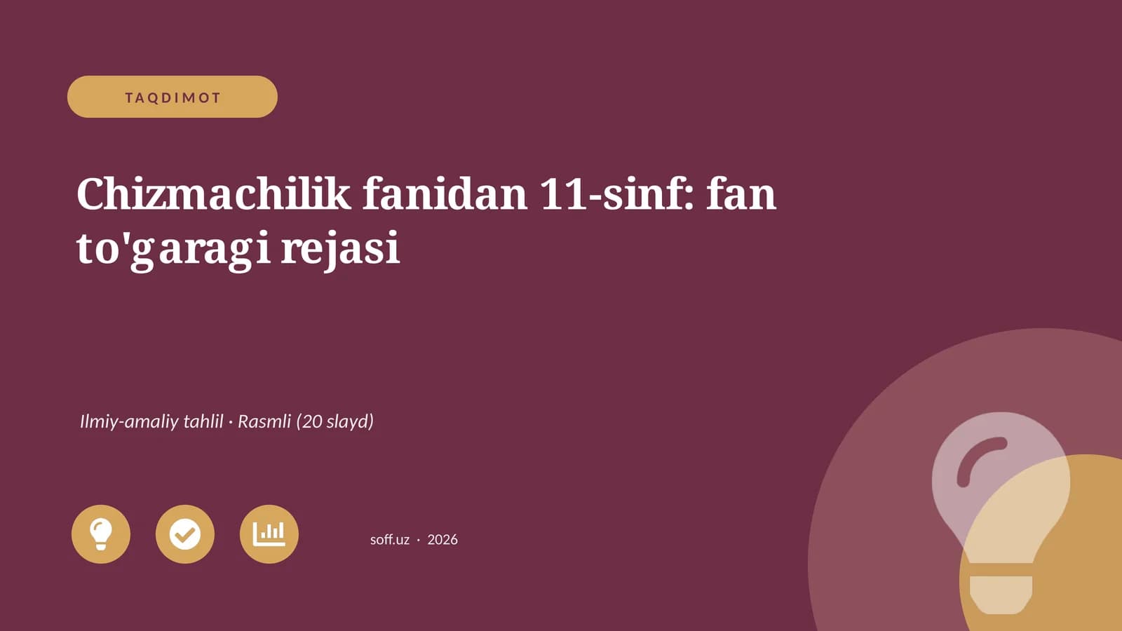Chizmachilik fanidan 11-sinf: fan to'garagi rejasi