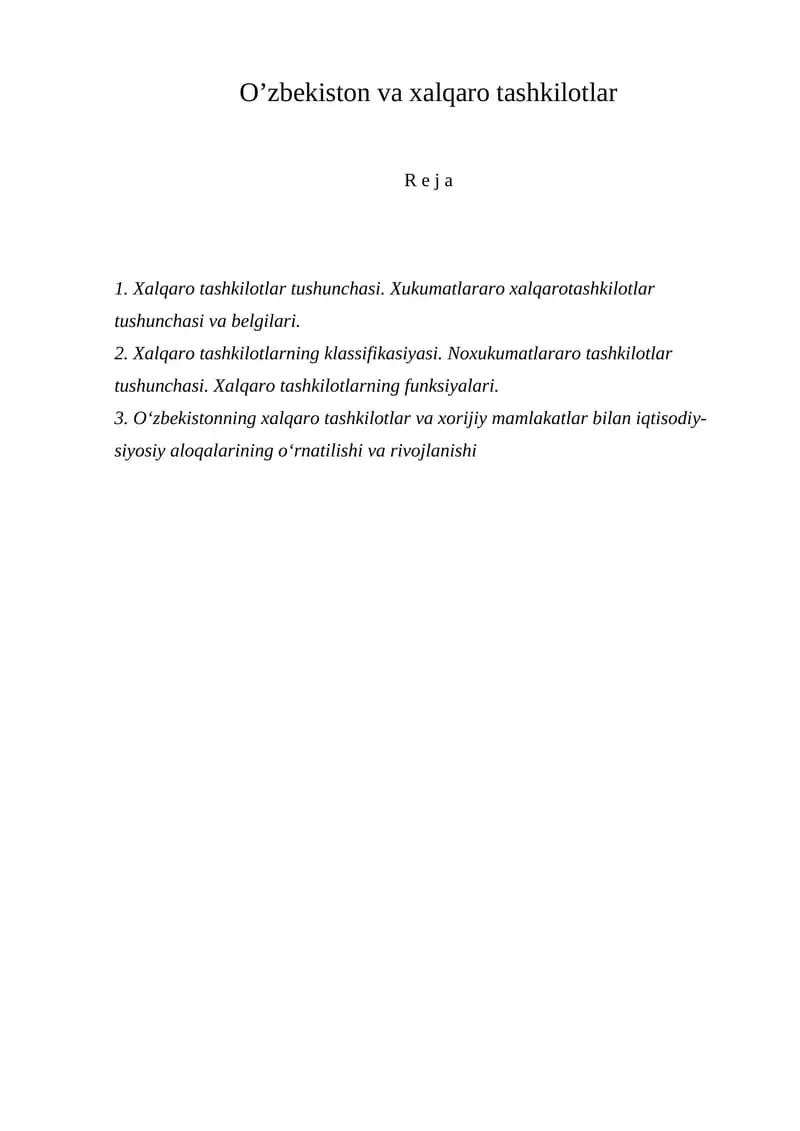 O'zbekiston va xalqaro tashkilotlar