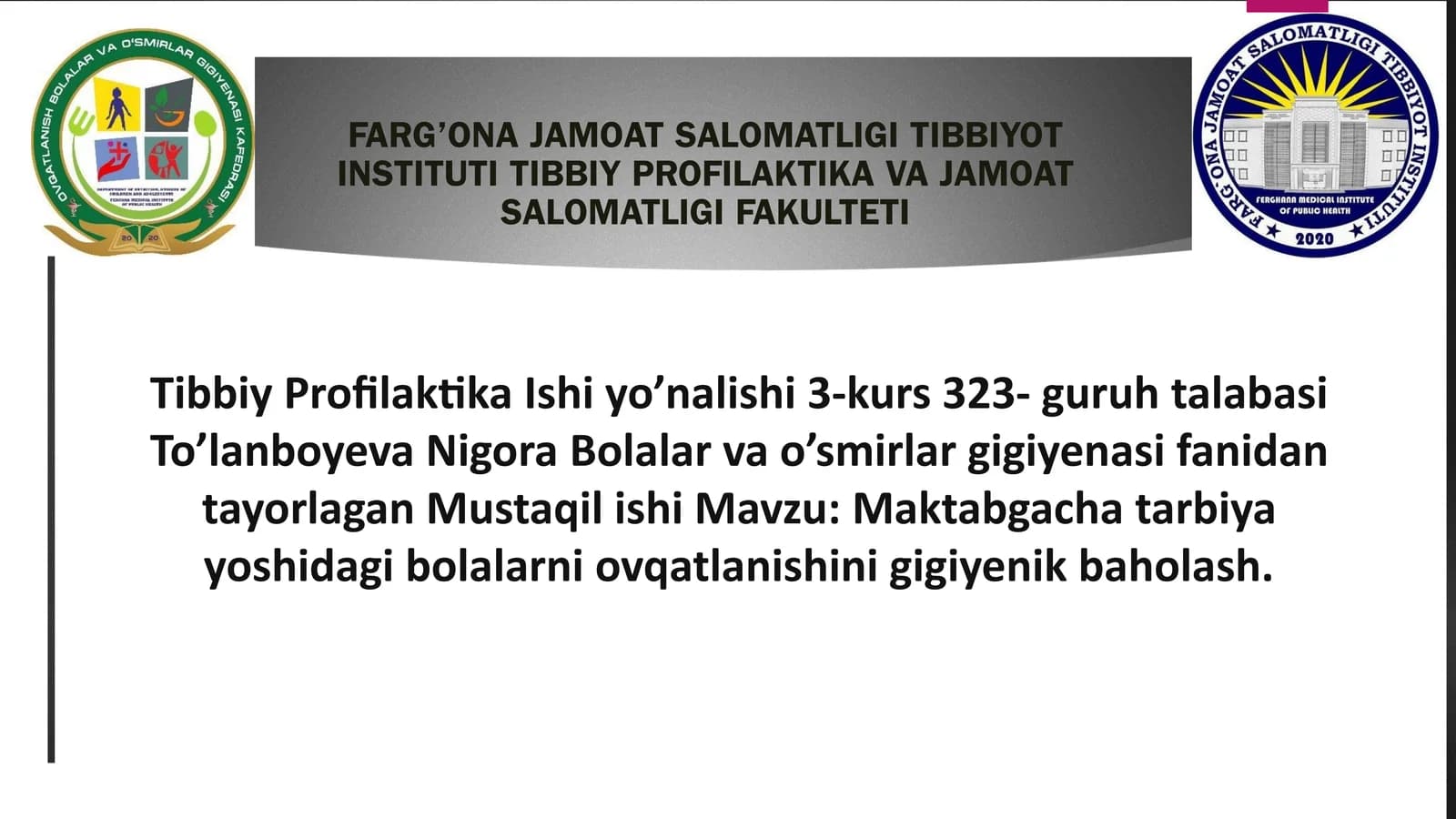 Maktabgacha yoshdagi bolalarni ovqatlanishi baxolash