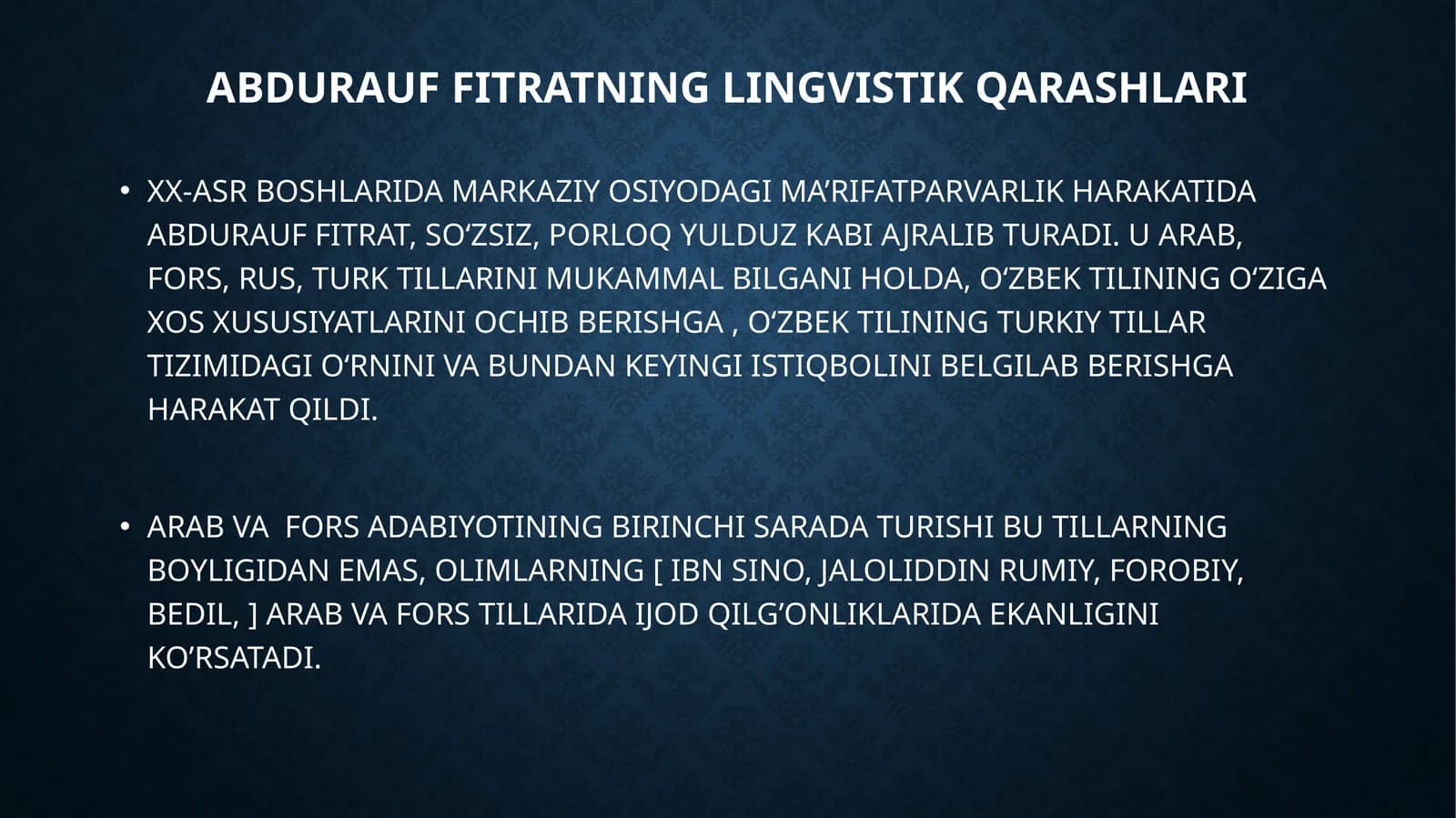 ABDURAUF FITRATNING LINGVISTIK QARASHLARI