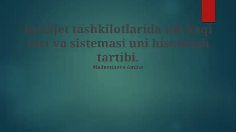 Byudjet tashkilotlarida ish haqi turi va sistemasi uni hisoblash tartibi