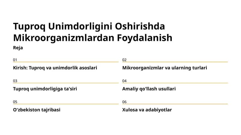Tuproq Unimdorligini Oshirishda Mikroorganizmlardan Foydalanish