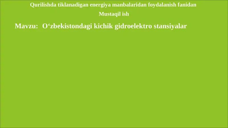 O‘zbekistondagi kichik gidroelektrostansiyalar