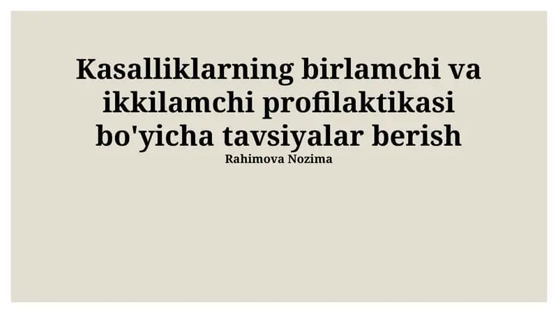 Kasalliklarning Birlamchi Profilaktikasi