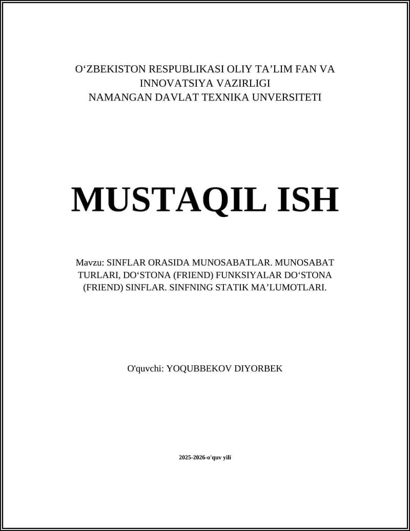 SINFLAR ORASIDA MUNOSABATLAR
