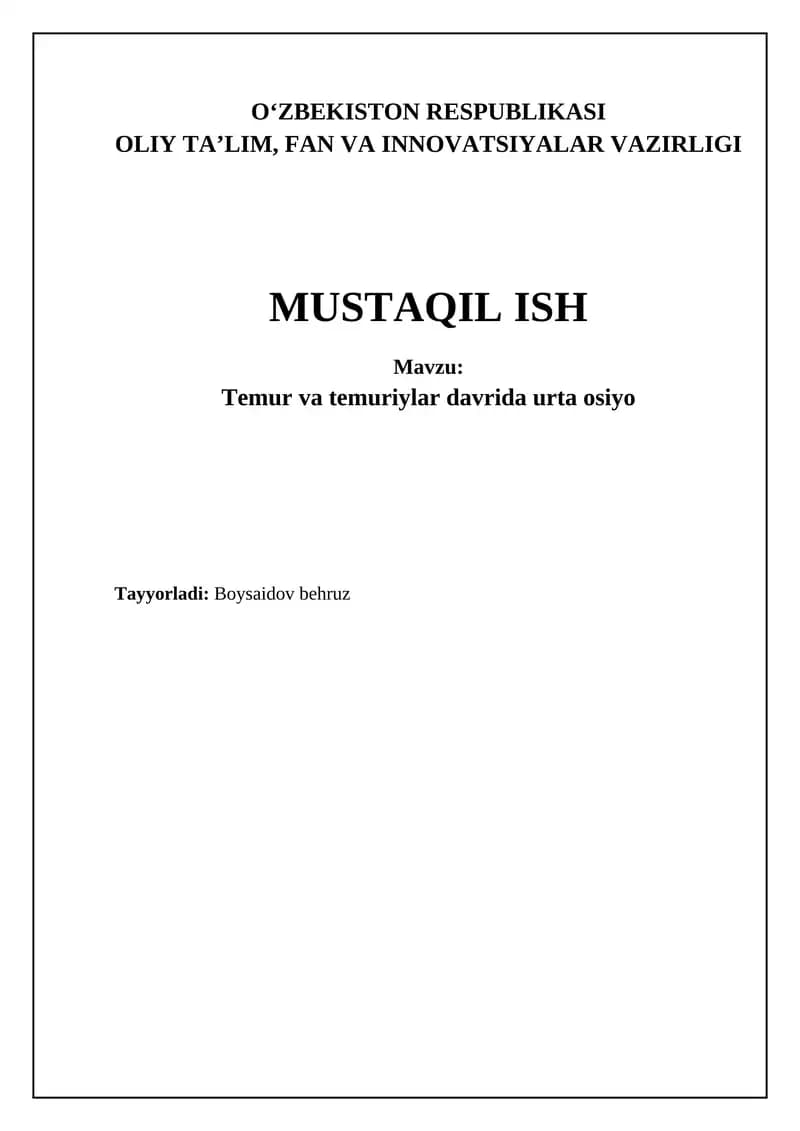 Temur va temuriylar davrida urta osiyo