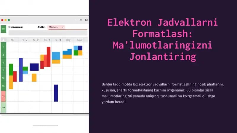 Elektron Jadvallarni Formatlash.Ma'lumotlarni joylashtirish