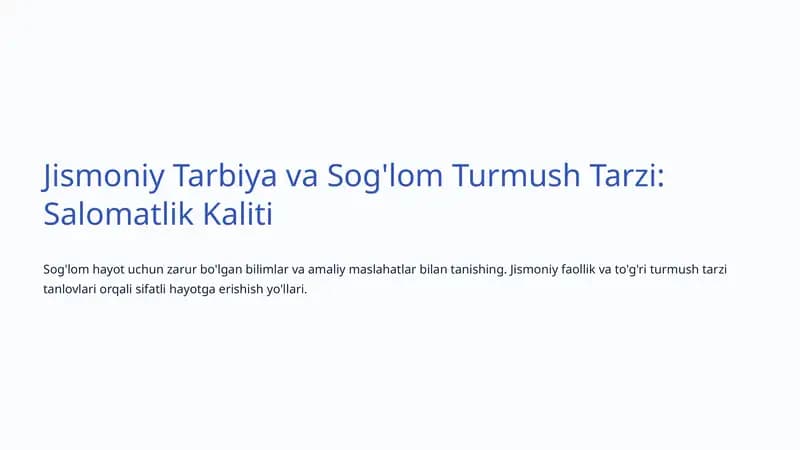 Sog'lom Turmush Tarzi