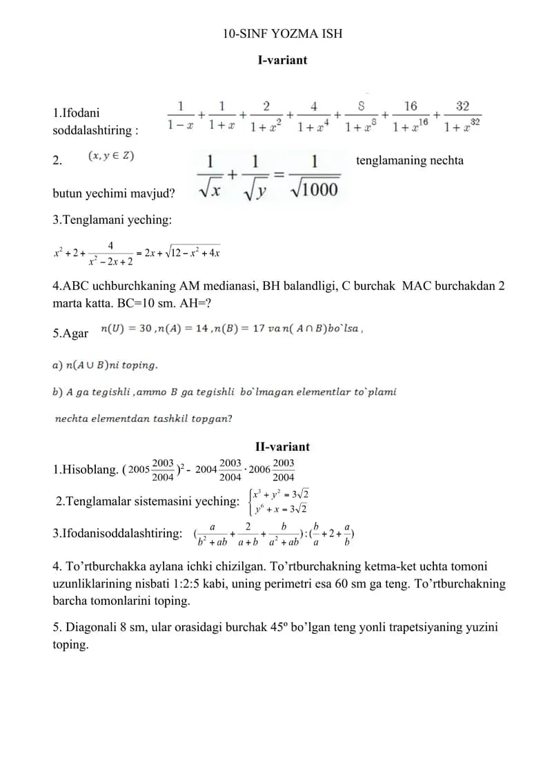 Matematikadan Olimpiada savollari