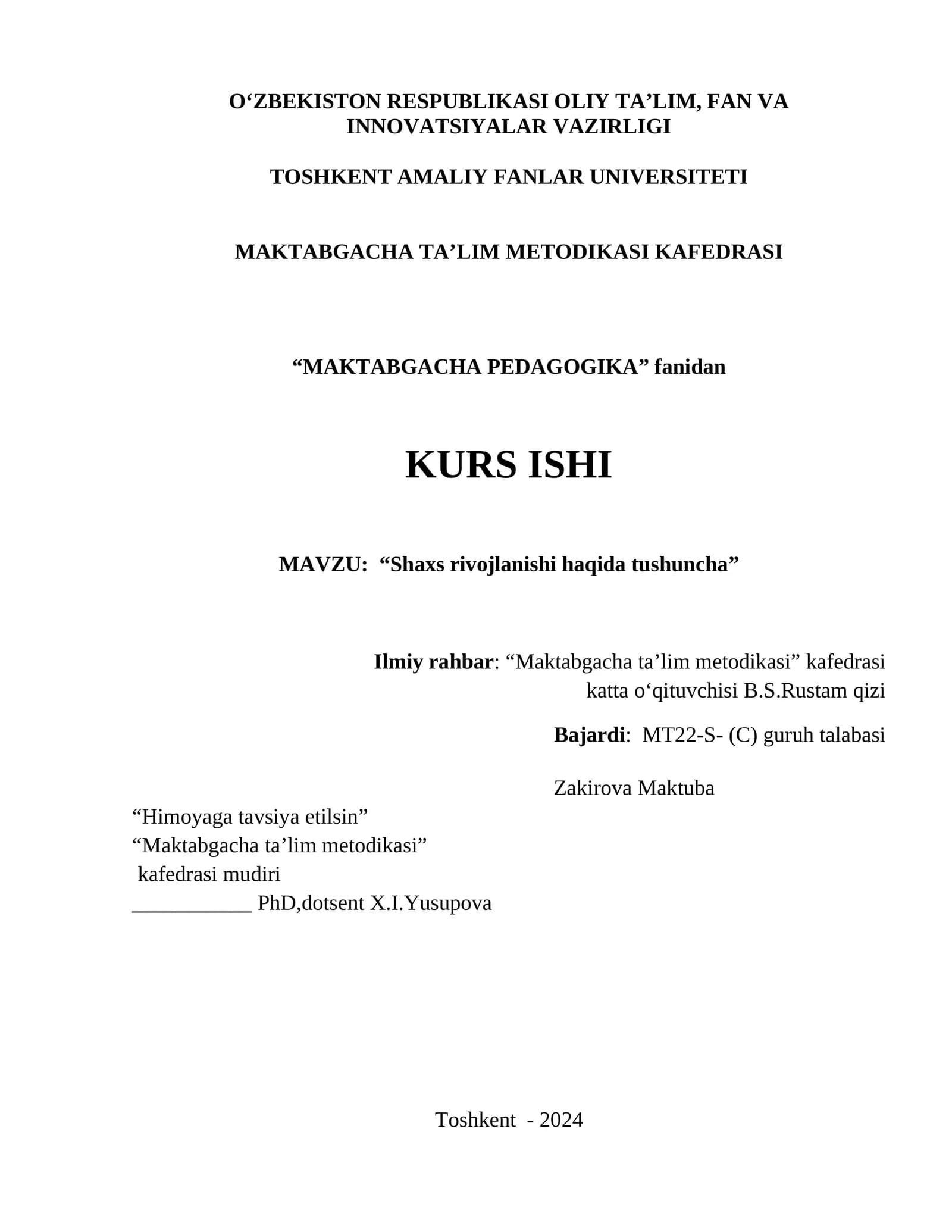 Shaxs rivojlanishi haqida tushuncha