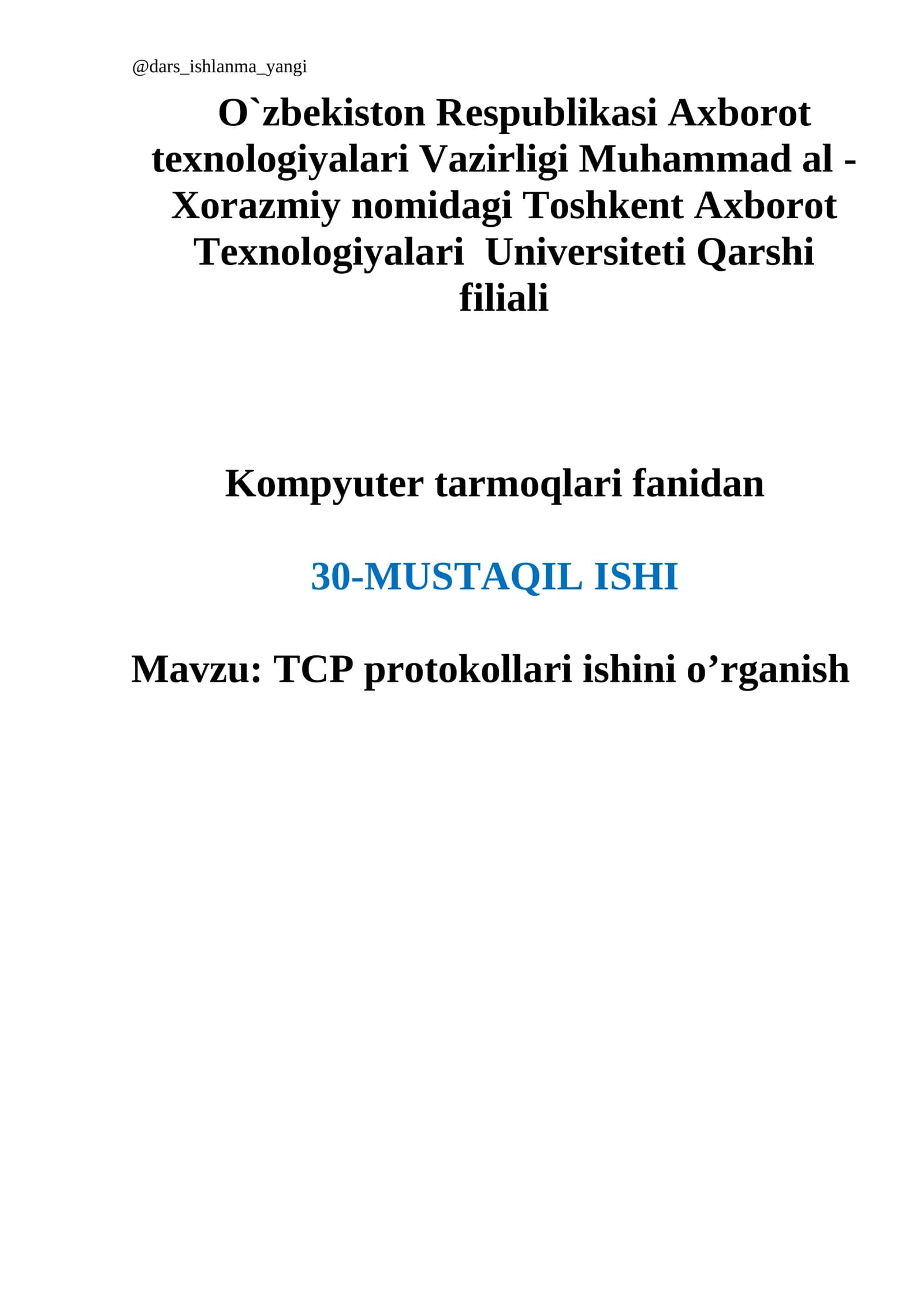 TCP protokollari ishini o’rganish