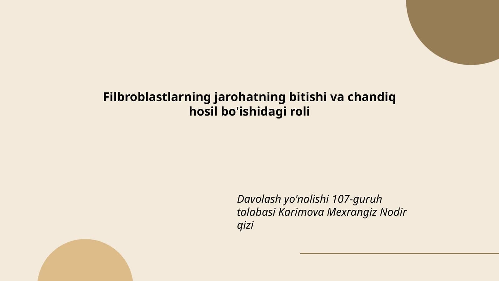 Fibroblastlarning jarohatning bitishi va chandiq hosil bo'ishidagi roli