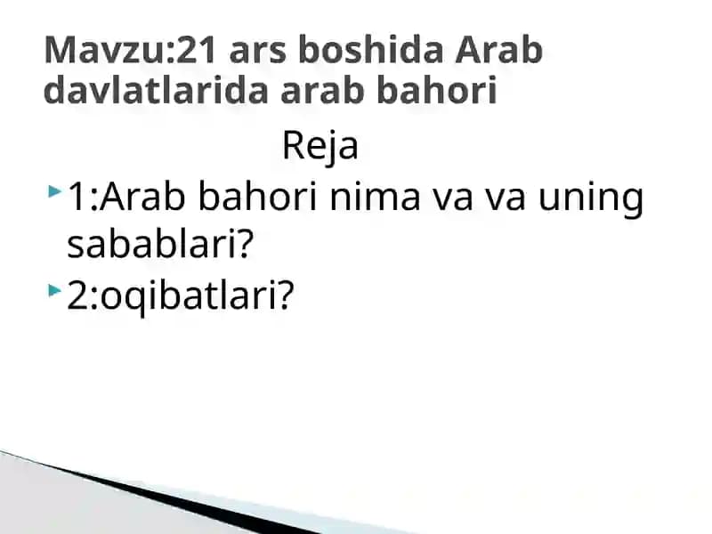 21-Asr boshlarida Arab davlatlarida siyosiy vaziyat