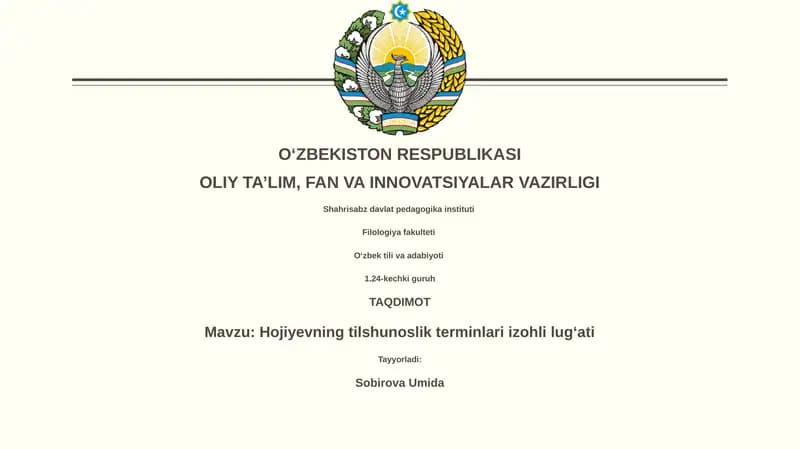 Hojiyevning tilshunoslik terminlari izohli lugʻati
