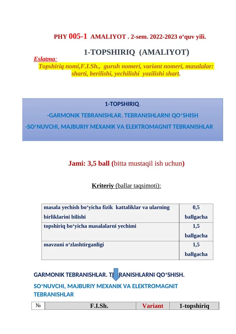 GARMONIK TEBRANISHLAR. TEBRANISHLARNI QOʻSHISH