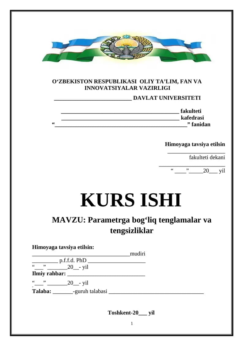 Parametrga bog’liq tenglamalar va tengsizliklar