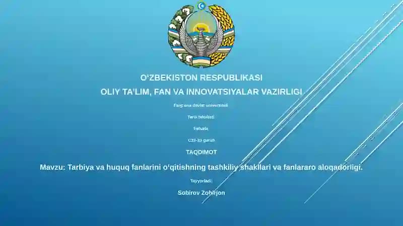 Ta'lim va huquq fanlarini o'qitishning tashkiliy shakllari va fanlararo aloqadorligi