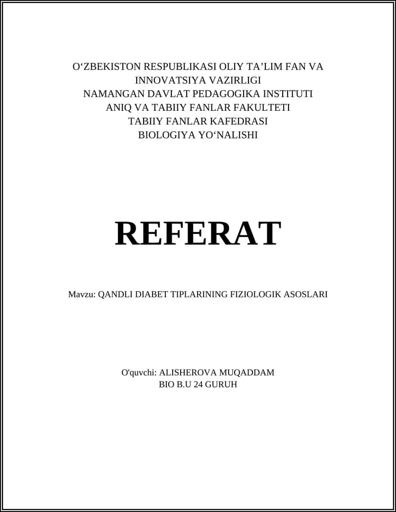 QANDLI DIABET TIPLARINING FIZIOLOGIK ASOSLARI