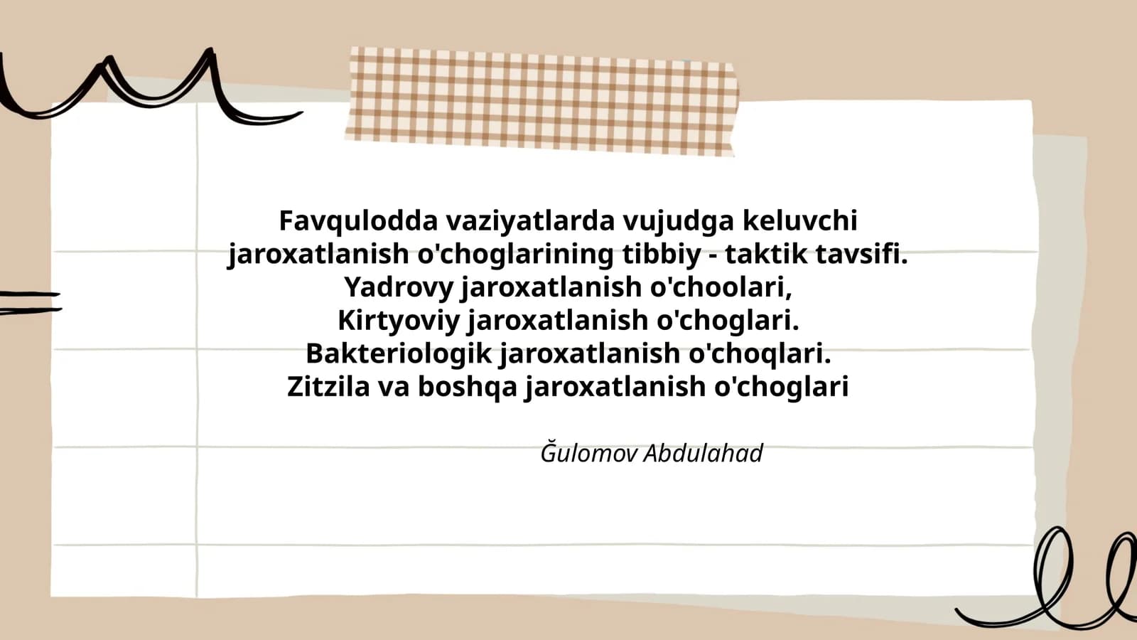 Favqulodda vaziyatlarda vujudga keluvchi jaroxatlanish o'choglarining tibbiy - taktik tavsifi
