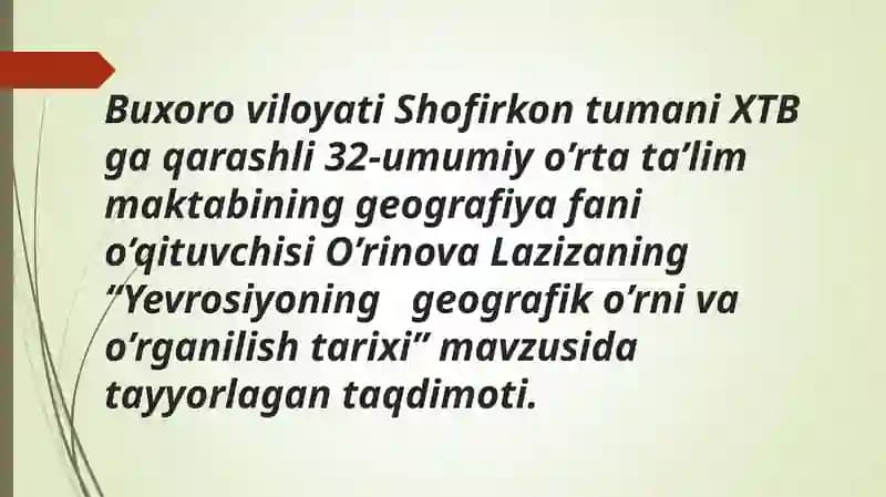 Yevrosiyoning geografik o'rni va o'rganilish tarixi
