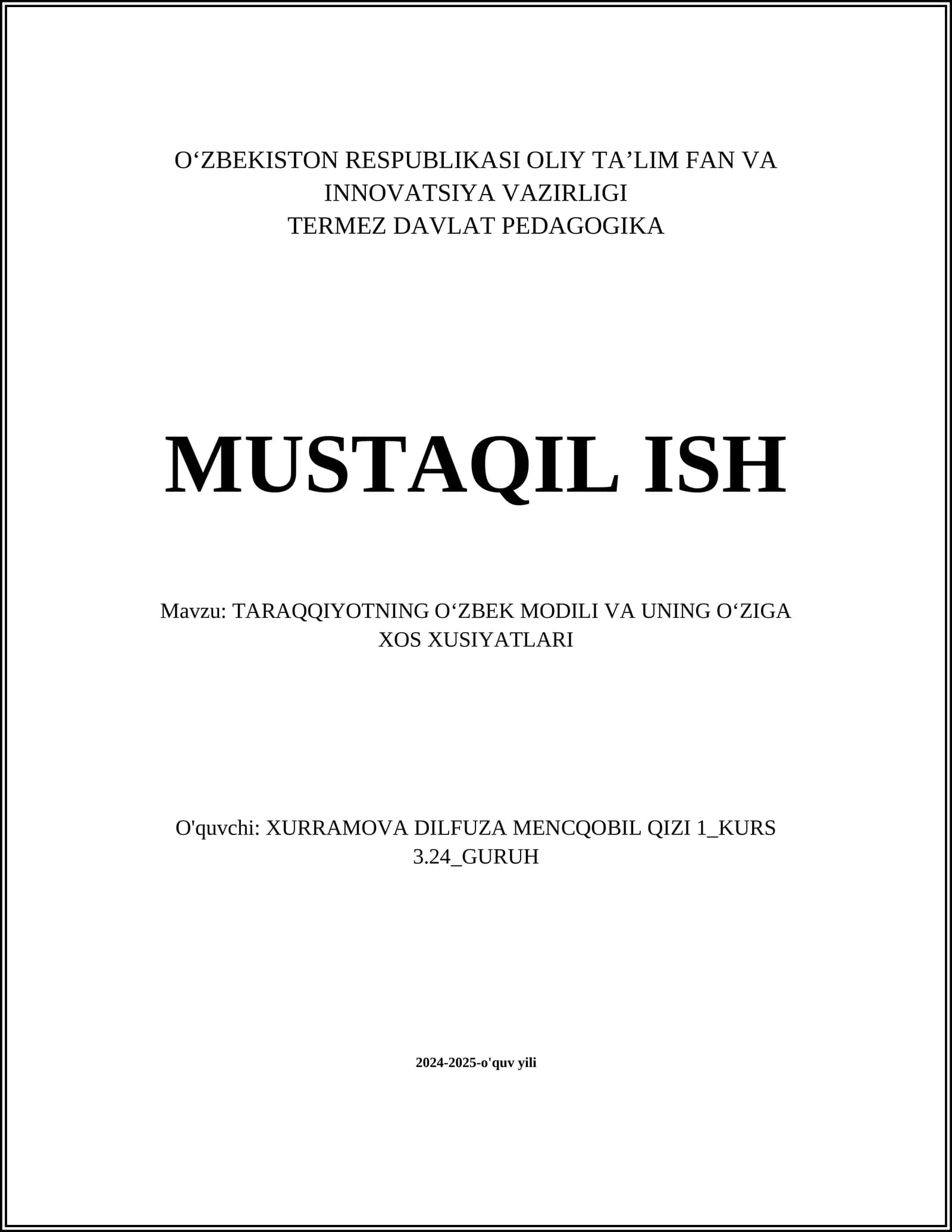 TARAQQIYOTNING OʻZBEK MODILI VA UNING OʻZIGA XOS XUSIYATLARI