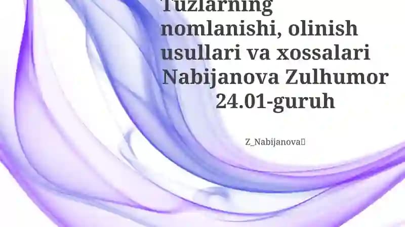 Kislota tuzlarning nomlanishi, olinish usullari va xossalari