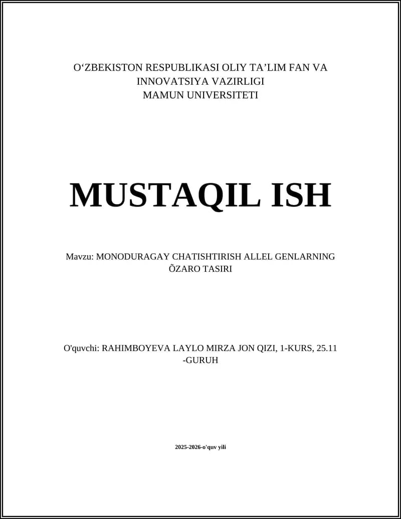 MONODURAGAY CHATISHTIRISH ALLEL GENLARNING ÕZARO TASIRI
