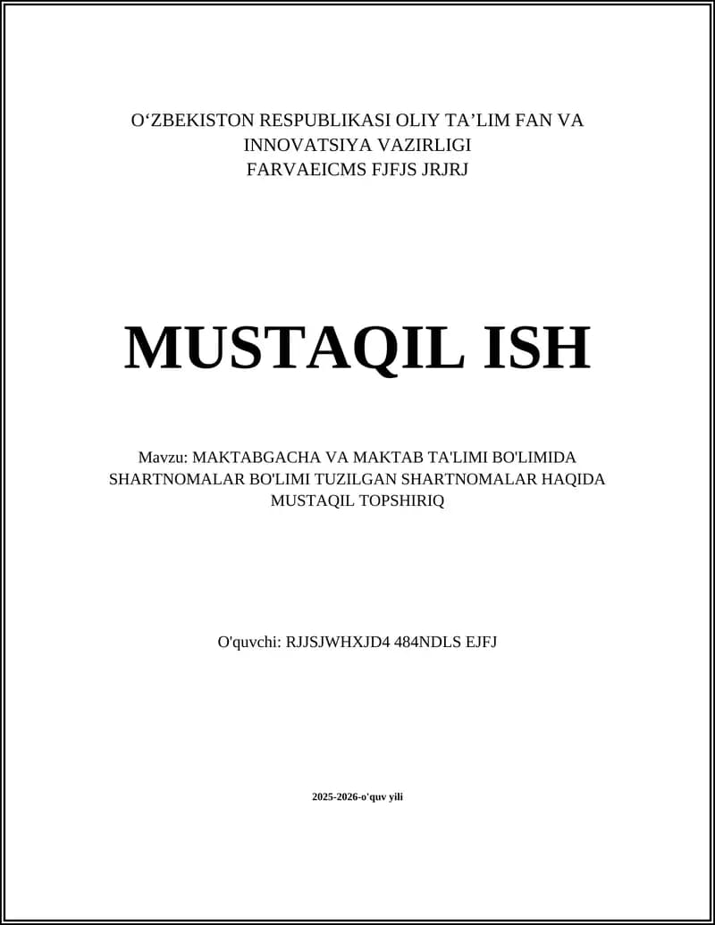 Shartnoma turlari (maktabgacha va maktab ta'limi bo'limida)