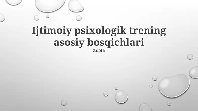 Ijtimoiy psixologik trening asosiy bosqichlari